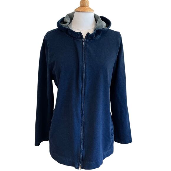 J. Jill Pure Jill Cotton Denim Chambray Zip Up Hoodie Jacket, Size XL - Picture 1 of 12